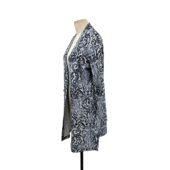 Clara Sun Woo Scroll Filigree Long Open Front Cardigan Blue‎ Gray Size Small - Picture 7 of 8